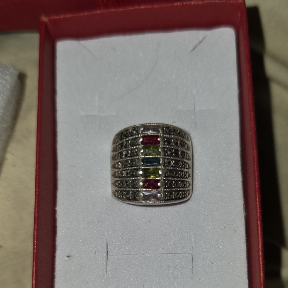 925 Elegant Sterling Silver Multi-Color Gemstone Ring & 925 Necklace - Picture 6 of 11